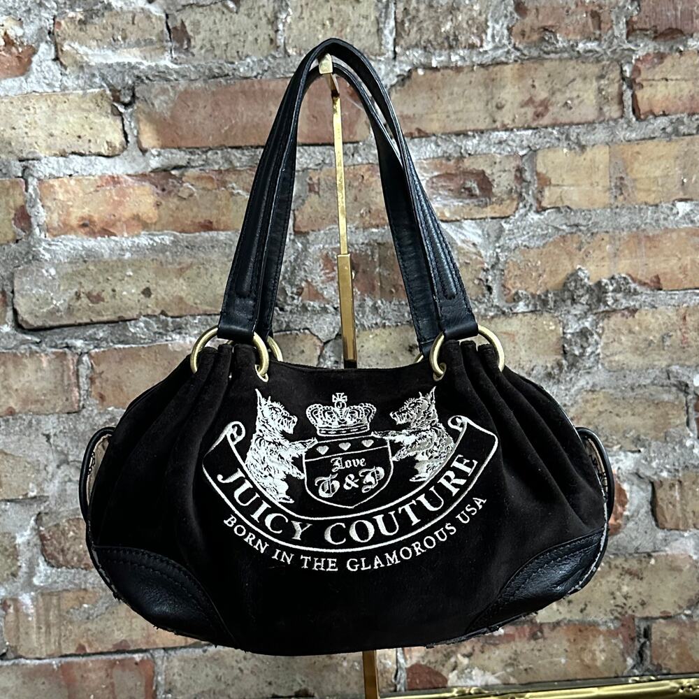 Vintage Y2K Juicy Couture Black Velour Shoulder Bag